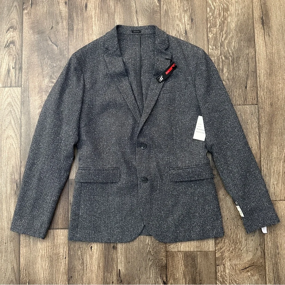 JF J. Ferrar Slim Fit Sport Coat Suit Blazer Mens Size 38/40 Reg Black Text